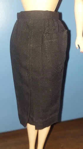 Vintage 1960s Barbie Fashion Pak Black Cotton Skirt Straight Line Pleat W/pocket