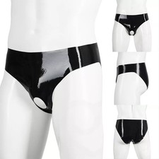 Llamativos calzoncillos de tanga de aspecto húmedo lencería abierta para hombre en PVC negro