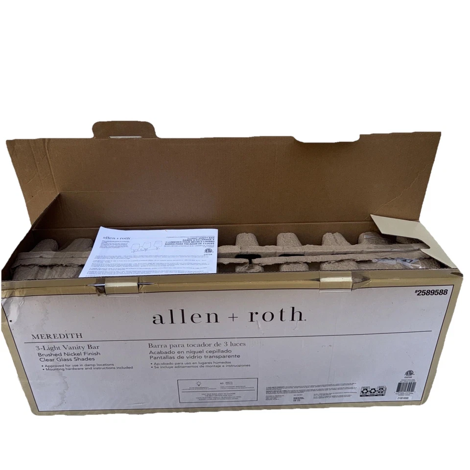 Allen & Roth 3 轻质 VANITY BAR 拉丝镍过渡透明色调 全新 — 第 3/4 张图片