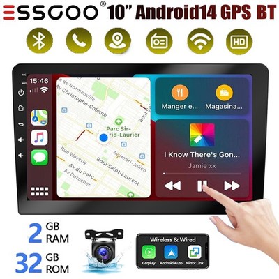 10.1'' Android 14 Car Radio Double 2DIN Apple CarPlay Stereo Head Unit GPS BT+AHD