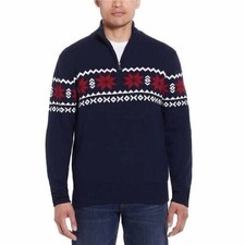 Weatherproof Vintage Men's Fair Isle 1/4 Zip Sweater Blue 100 Cotton Large L