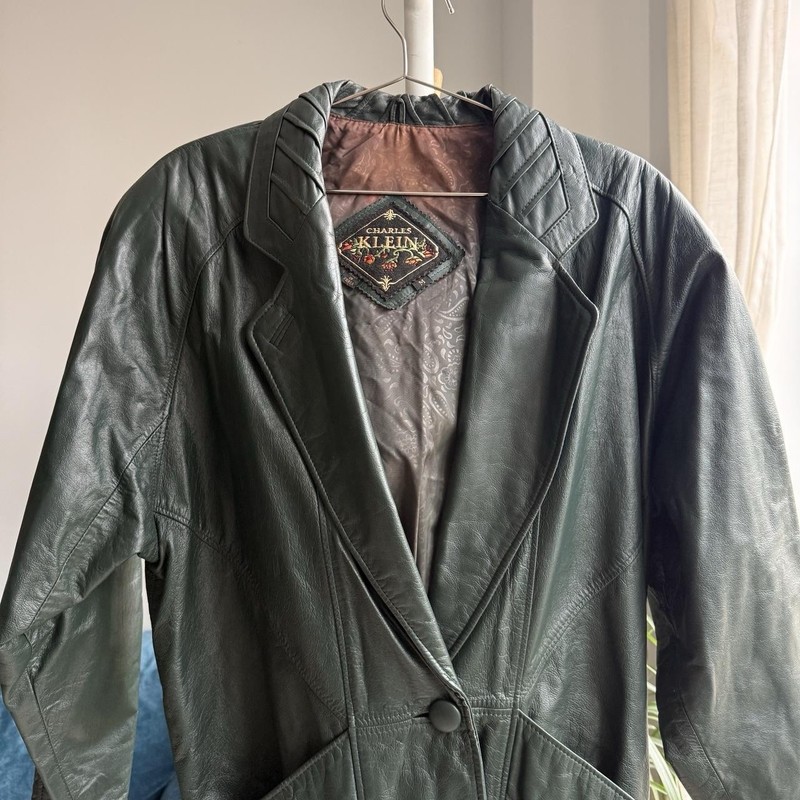 Charles Klein Vintage Women’s Green Genuine Leather Button-UpJacket Women’s Sz M