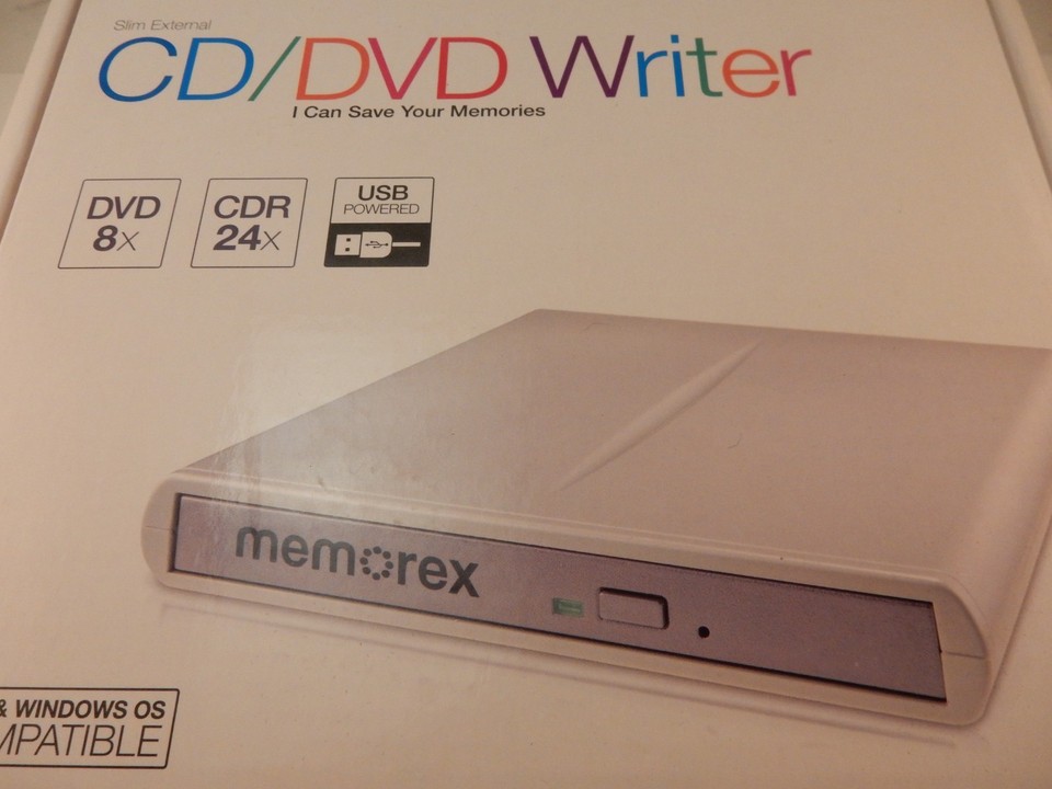 MEMOREX CD/DVD Writer Slim External DVD 8x CDR 24x USB Powered Open Box ...