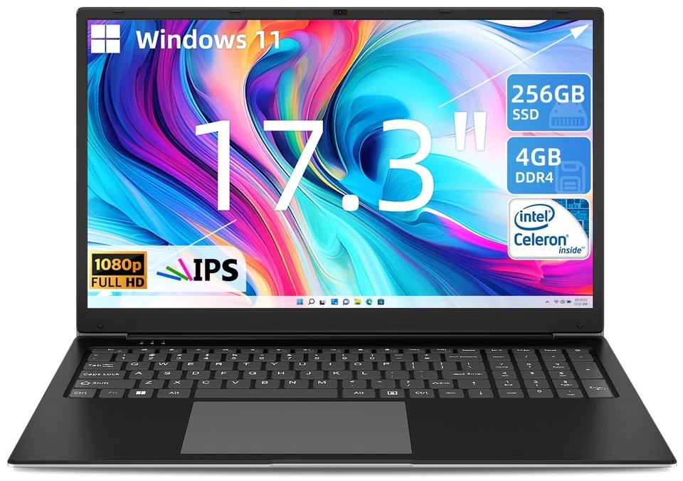 Laptop empresarial con Windows 11 de 17 pulgadas con SSD Intel Celeron de 128 GB / 256 GB / 512 GB Foto 2 de 4