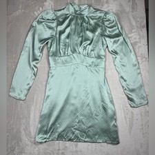 Reformation 100% Silk Samuel LS Mint Polka Dot Long Puff Sleeves Mini Dress 2