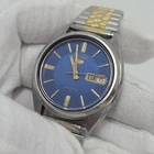 Vintage Mens Seiko 5 Blue Dial Day/Date 7009-8740 Automatic Running Wristwatch