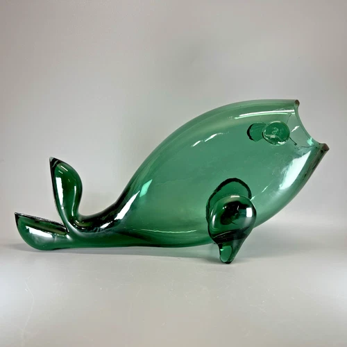 Vintage MCM BLENKO Glass Small Fish Vase 971S SEA GREEN 11" - CHIP/READ