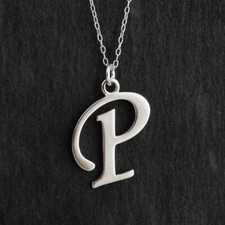Script Letter P Charm Necklace 925 Sterling Silver Capital Initial A-Z Name Gift