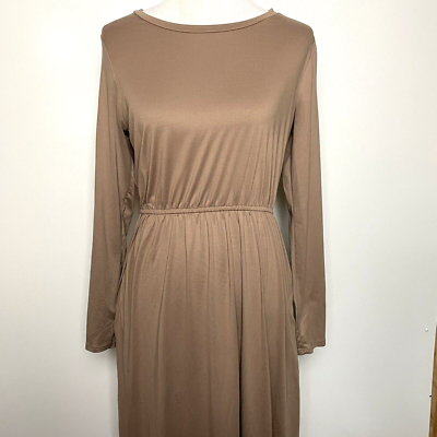 Reb & J Womens Size Large Tan Brown Long Sleeve Dress Fall Autumn  Minimalist | eBay