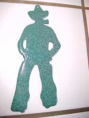 HANGING WESTERN WALL DECOR METAL COWBOY GREEN TEAL ARTWORK GREAT FOR RANCHES