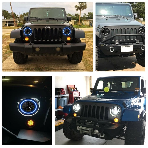 Blue Halo LED Headlights+Fog Lights for 2018-2025 Jeep Wrangler JL Gladiator JT - Picture 7 of 21
