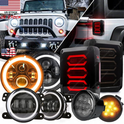 7 LED Halo Headlights Fog Turn Lamps Combo for Jeep Wrangler JK JKU
