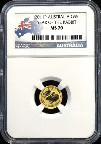 2011 $5 Australia 1/20 Oz Gold Lunar • NGC MS70 • Year of the Rabbit (Series II)