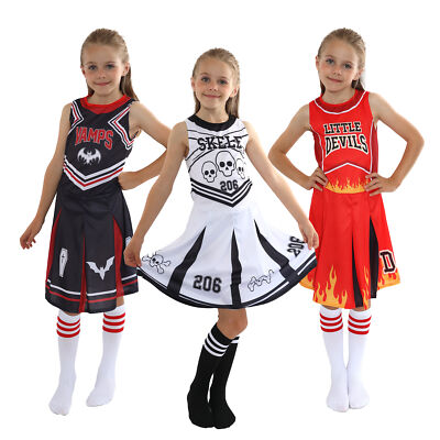 MÄDCHEN HALLOWEEN CHEERLEADER KOSTÜM VAMPIR TEUFEL SKELETT NIEDLICH KINDER