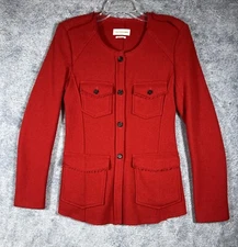 Isabel Marant Etoile Women's Red Wool Blend Jacket Frayed Edges Pockets Size 38