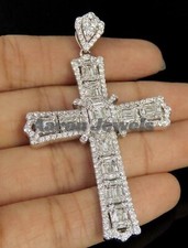 Mens Large Cross Pendant 5 Ct MOISSANITE 2.5x1.5" REAL 925 Silver Passes Tester