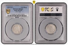 Coin British India 1/4 Rupee 1907 C Holder PCGS MS62 very pretty nswleipzig