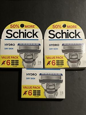 x3 SCHICK Hydro Sensitive Dry Skin 5 Razor Blade Refills 6 Cartridges NEW Free 
