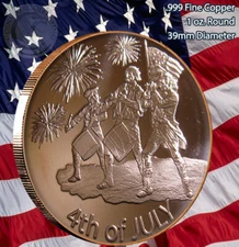 "4th of July" Copper 1 oz .999 Copper Round Happy Birthday America