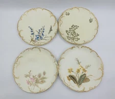 Antique 1890’s Haviland Limoges Hand Painted 4 Plates Wildflowers & Gold Mate  