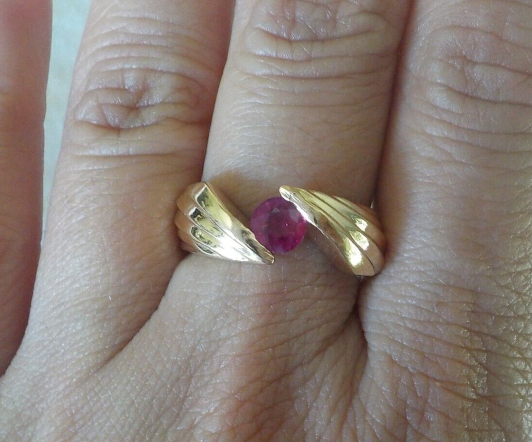 Solid 14k Yellow Gold Floating Natural Ruby Ring … - image 3