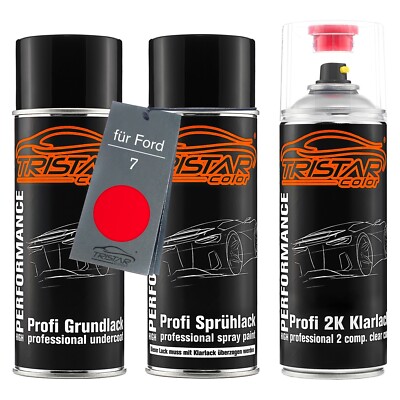 Autolack 2K Spraydosen Set für Ford 7 Coca Cola Red Grund Basis 2K Klarlack