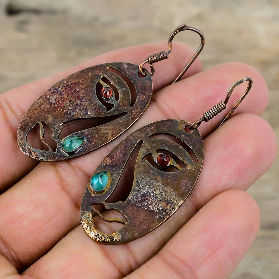 Pendientes colgantes/gotas electroformados de diopsido cromado artesanales de cobre regalo 2,17" Foto 4 de 4