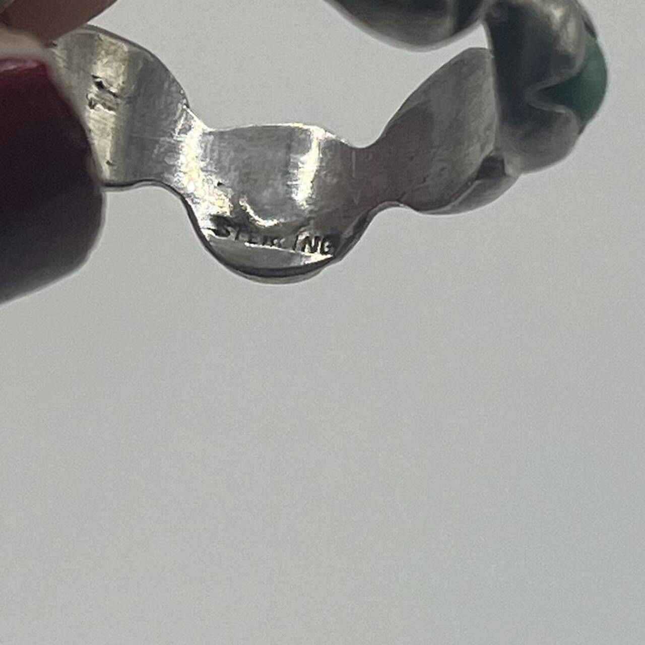 Sterling funky unique boho green stone ring Size … - image 3