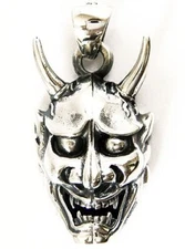 JAPANESE DEMON ONI MASK HANNAH SOLID STERLING 925 SILVER PENDANT.