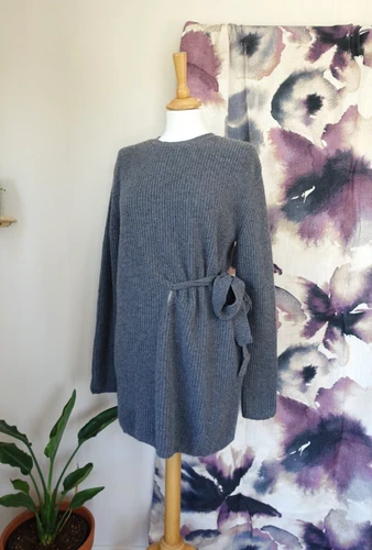 BNWT MAX MARA STUDIO Grey Virgin Wool tie waist jumper size M