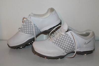 Nike Embellis Golf Shoes, 418379-101, White/Gray Check, LEA, Women's Size 9