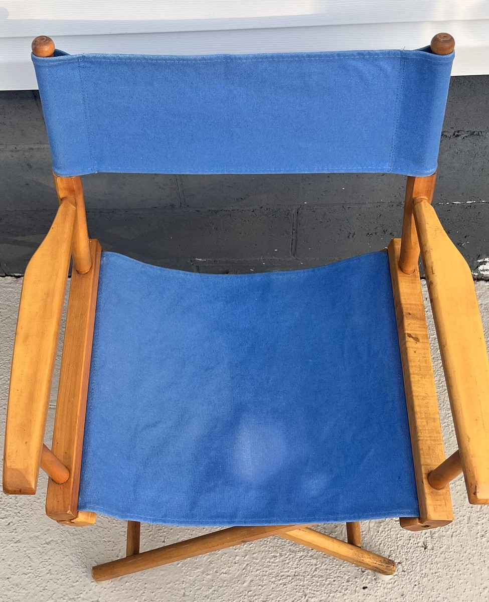 Vtg Telescope Furniture Director's Folding Chair Wood Blue Vtg Telescope Furniture Director's Folding Chair Wood Blue