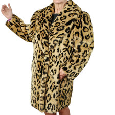 Vintage 1980s faux fur leopard brown black plush coat Mob wife size 8