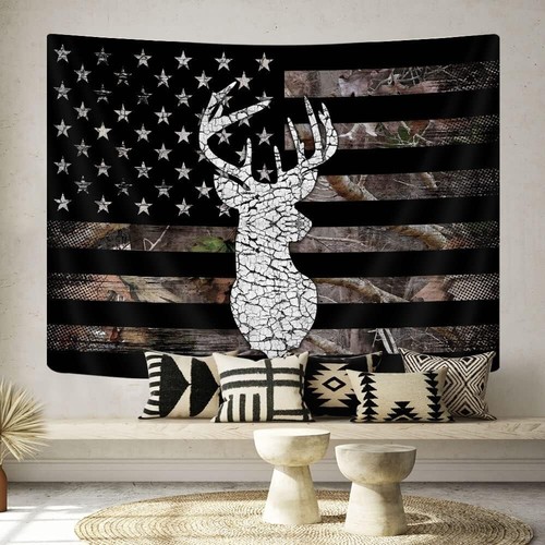 American Flag Hunting Tapestry Black Deer Stars and Stripes Flag Tapestry Wall - Picture 2 of 10