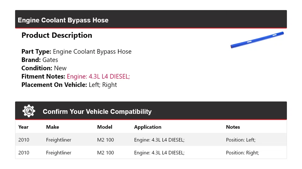 Puertas de manguera de derivación de refrigerante de motor diésel Freightliner M2 100 2010 4,3 L L4 Foto 2 de 4