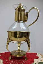Princess House Brass Coffee Carafe Tea Pot w/Warming Stand Floral Embossed VTG