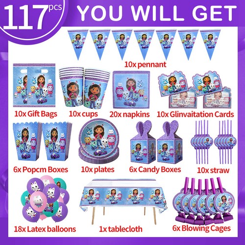 Gabby Dollhouse Birthday Party Decoration Set Paper Napkins Plates Cups Girls Ta - Picture 11 of 44