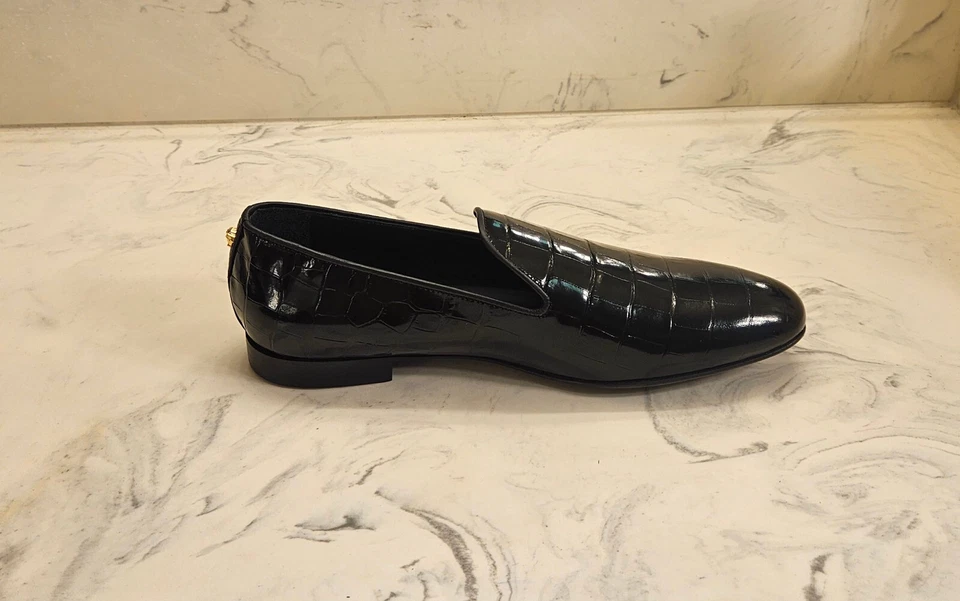 Novo! Chinelos masculinos Versace couro de bezerro em relevo de crocodilo 7 EUA 40 euros MSRP $775 - Imagem 2 de 4