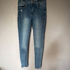 H M Stretch Slim Fit Skinny Blue Denim Jeans Button Zip 5-Pocket Women