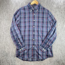 Chaps Button Down Shirt Mens M Navy Check Pocket Casual Stretch