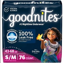 Goodnites Encanto Bedwetting Underwear, Size S/M 43-68 lbs , 76 Ct 2 38 Packs