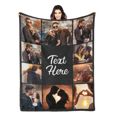 PRINTWOO Custom Blanket with Picture Text Customized Thow Blankets Personalized Blanke