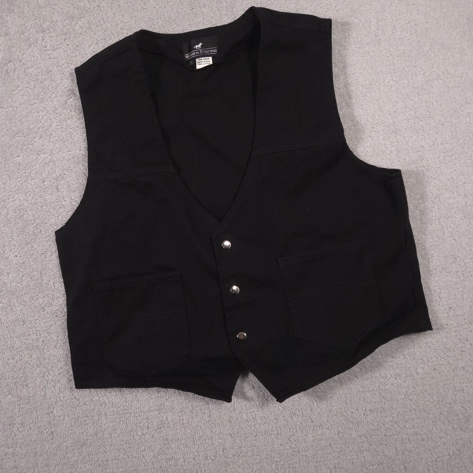 Chaleco Western Express Para Hombre Grande Negro Algodón Frente a Presión Vaquero Occidental Foto 3 de 4