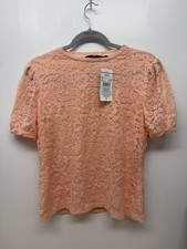 Fig Womens Medium 92cm Top Lined Lace Front Short Sleeve Pullover Peach 12