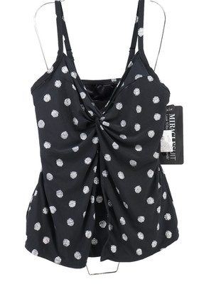 Miraclesuit Tankini Swim Top Womens 10DD Black Love Knot Underwire Slimming New