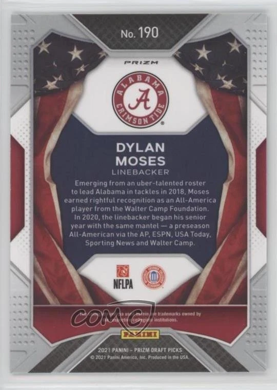 2021 Panini Prizm Draft Picks All-American White Sparkle Dylan Moses Rookie RC - Image 2 of 2