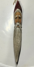 Primitive Folk Art Tall Skinny Santa Face Ornament Plastic Christmas Decor 9"