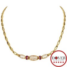 Estate Diamond 1.55ct Ruby 18K Gold Graduated Link Segment Necklace 34.1 Gr NR