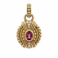 Vintage Judith Ripka 18k Gold Tourmaline & Diamond Large Enhancer Pendant