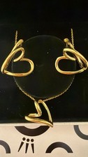 Pandora Organically Shaped Heart Necklace & Hoop Earrings Gold Plated Set Boxed